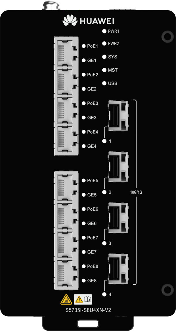 Коммутатор Huawei S5735I-S8U4XN-V2 - 8*10/100/1000BASE-T ports, 4*10GE SFP+ ports, PoE++